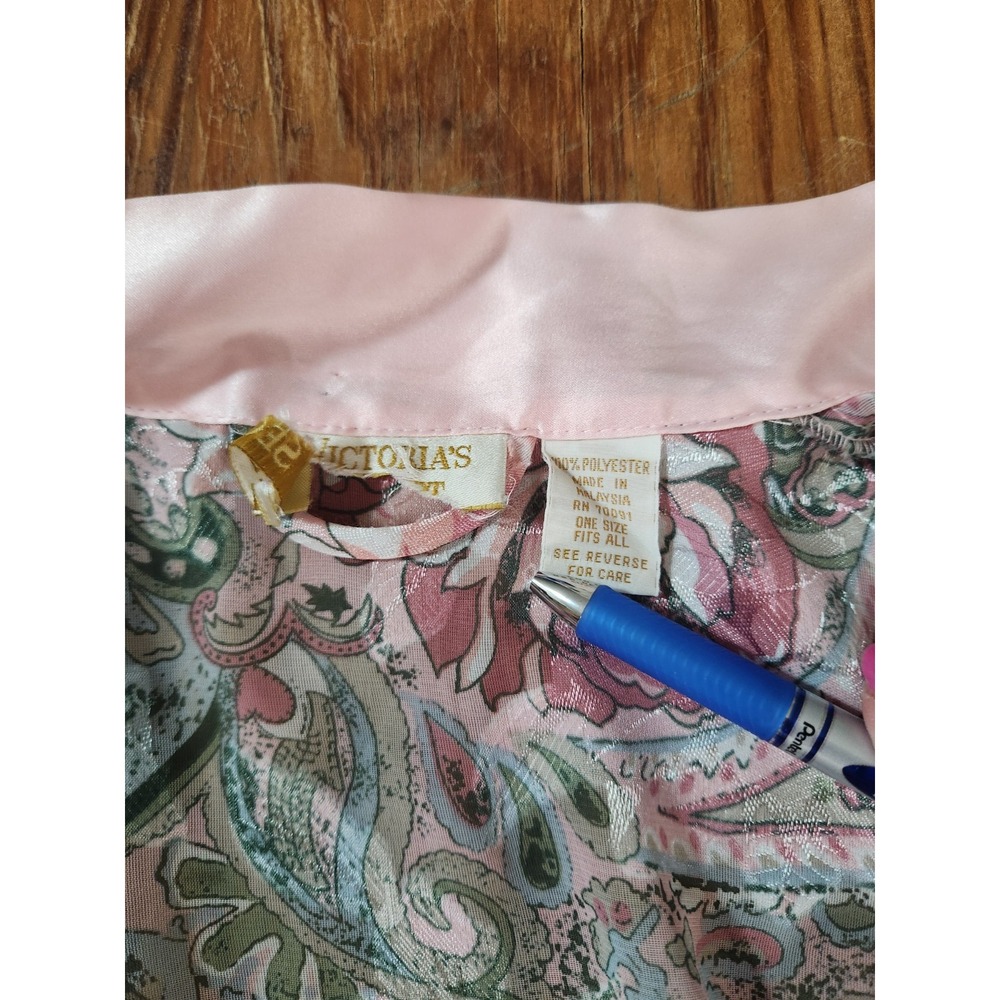 Vintage Gold Label Victoria's Secret Pink Sheer Paisley Robe No Belt OSFA Pocket - Picture 8 of 9